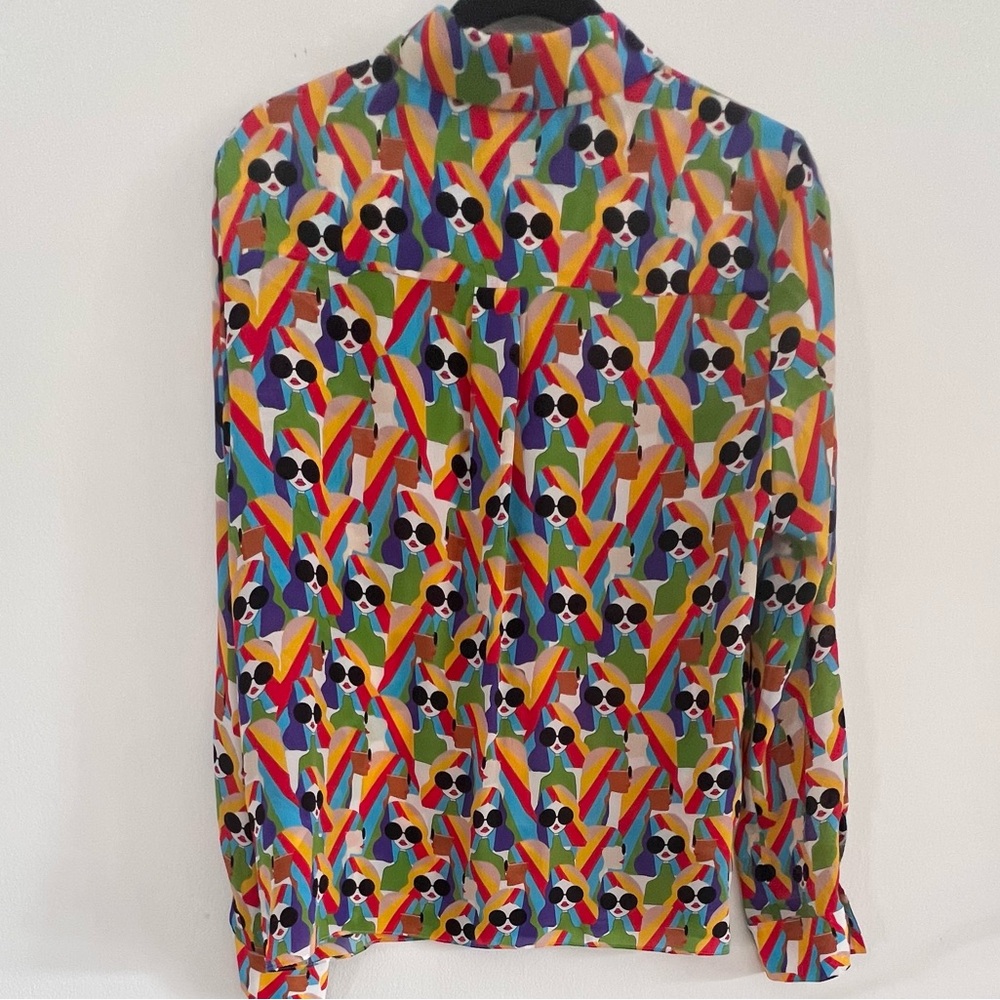 Alice & Olivia WILLA PLACKET TOP Button Down Silk Shirt Mod Stace - MEDIUM - Picture 7 of 12